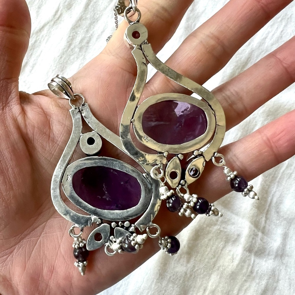 925 Intuition Amethyst Chandelier Pendant Necklace - Picture 10 of 11